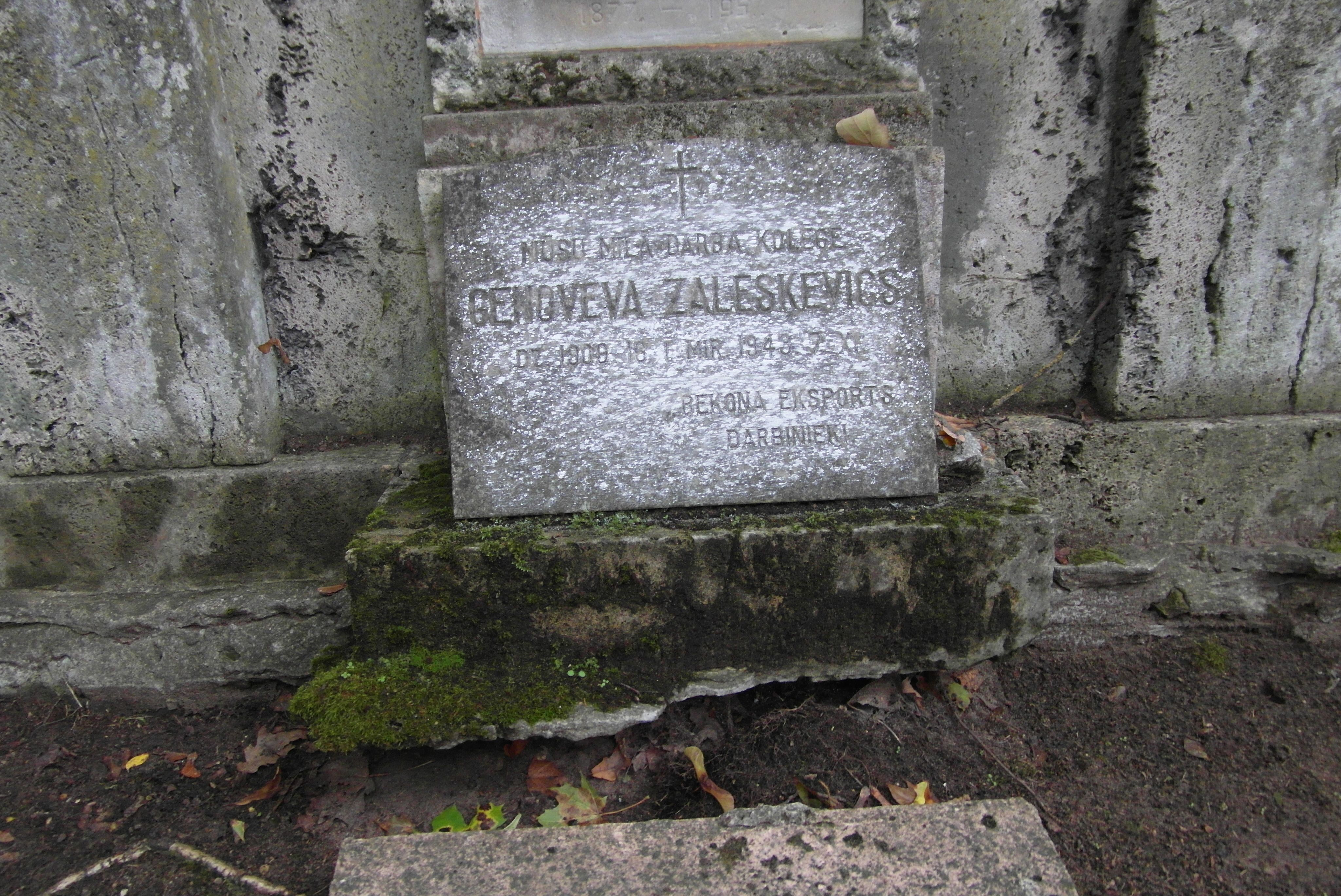 Inscription from the gravestone of Andrei Zaleskevich, Rozalia Zaleskevich, Genoveva Zaleskievics, St Michael's cemetery in Riga, as of 2021.