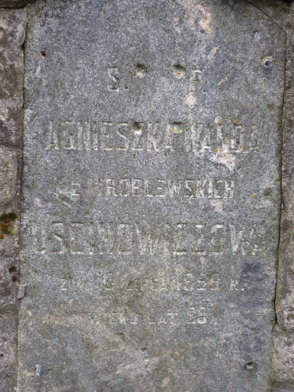 Inscription on the gravestone of Agnes Uścinowicz, Na Rossie cemetery in Vilnius, as of 2013