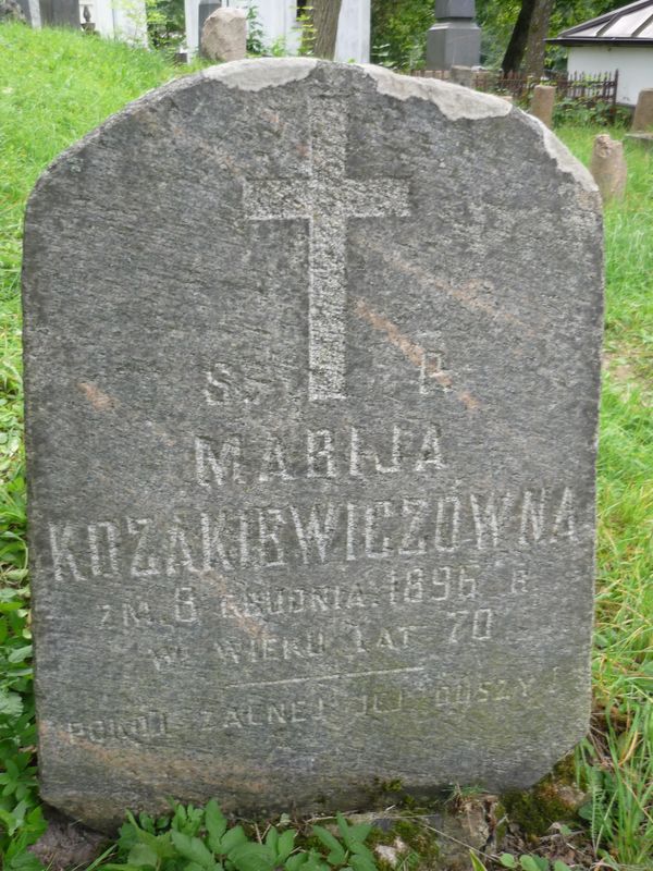 Inskrypcja nagrobka Marii Kozakiewicz, cmentarz Na Rossie w Wilnie, stan z 2013