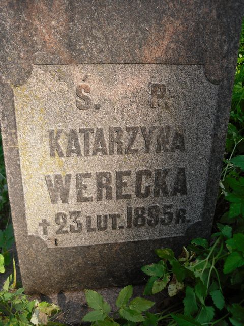 Tombstone of Aleksandra, Stefania and Aleksandra Polanski and Katarzyna Werecka, fragment with inscription, Ross cemetery in Vilnius, state before 2013