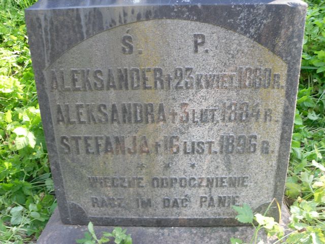 Tombstone of Aleksandra, Stefania and Aleksandra Polanski and Katarzyna Werecka, fragment with inscription, Ross cemetery in Vilnius, state before 2013