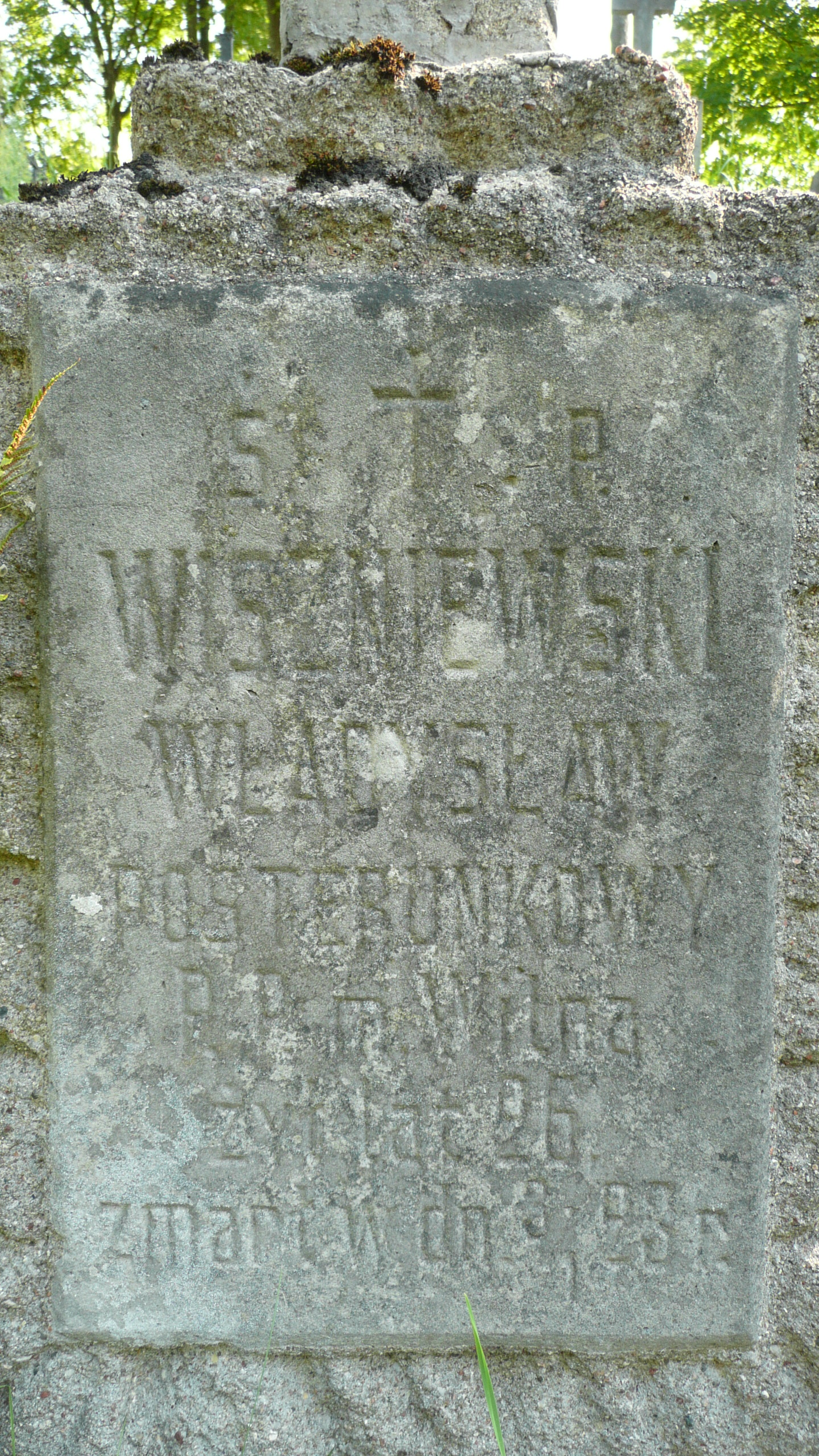 Nagrobek Władysława Wiszniewskiego, fragment z inskrypcją, cmentarz na Rossie w Wilnie, stan przed 2013