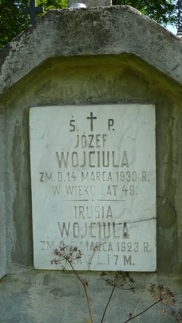 Nagrobek Ireny i Józefa Wojciula, fragment z inskrypcją, cmentarz na Rossie w Wilnie, stan przed 2013