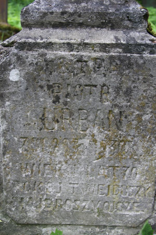 Fragment of Peter Urban's tombstone from the Ross Cemetery in Vilnius, as of 2013.