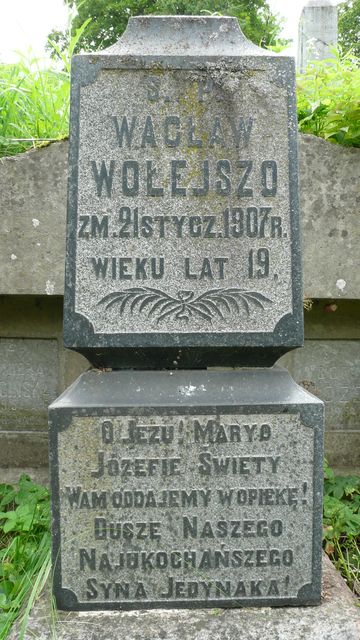 Nagrobek Wacława Wołejszo, fragment z inskrypcją, cmentarz na Rossie w Wilnie, stan przed 2013
