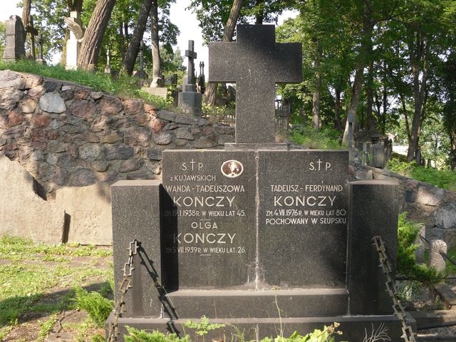 Fragment grobowca Olgi, Tadeusza Ferdynanda i Wandy Kończy z cmentarza na Rossie w Wilnie, stan z 2013 r.