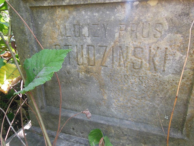 Fragment nagrobka Alojzego Studzińskiego, cmentarz w Tarnopolu, stan z 2016 roku