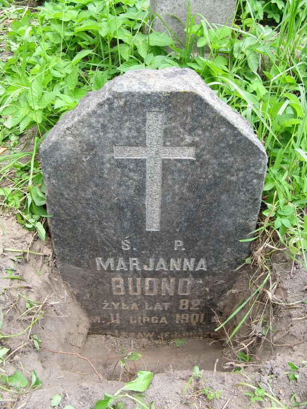 Inskrypcja z nagrobka Marianny Budno, cmentarz Na Rossie w Wilnie, stan z 2013 roku