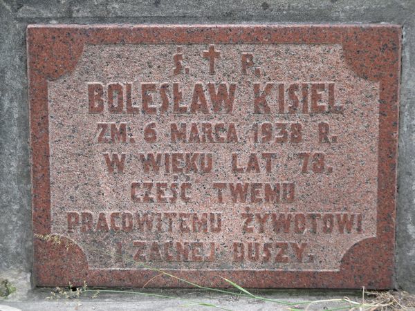 Inscription plaque from the tomb of the Kisiel family, Na Rossie cemetery in Vilnius, as of 2013