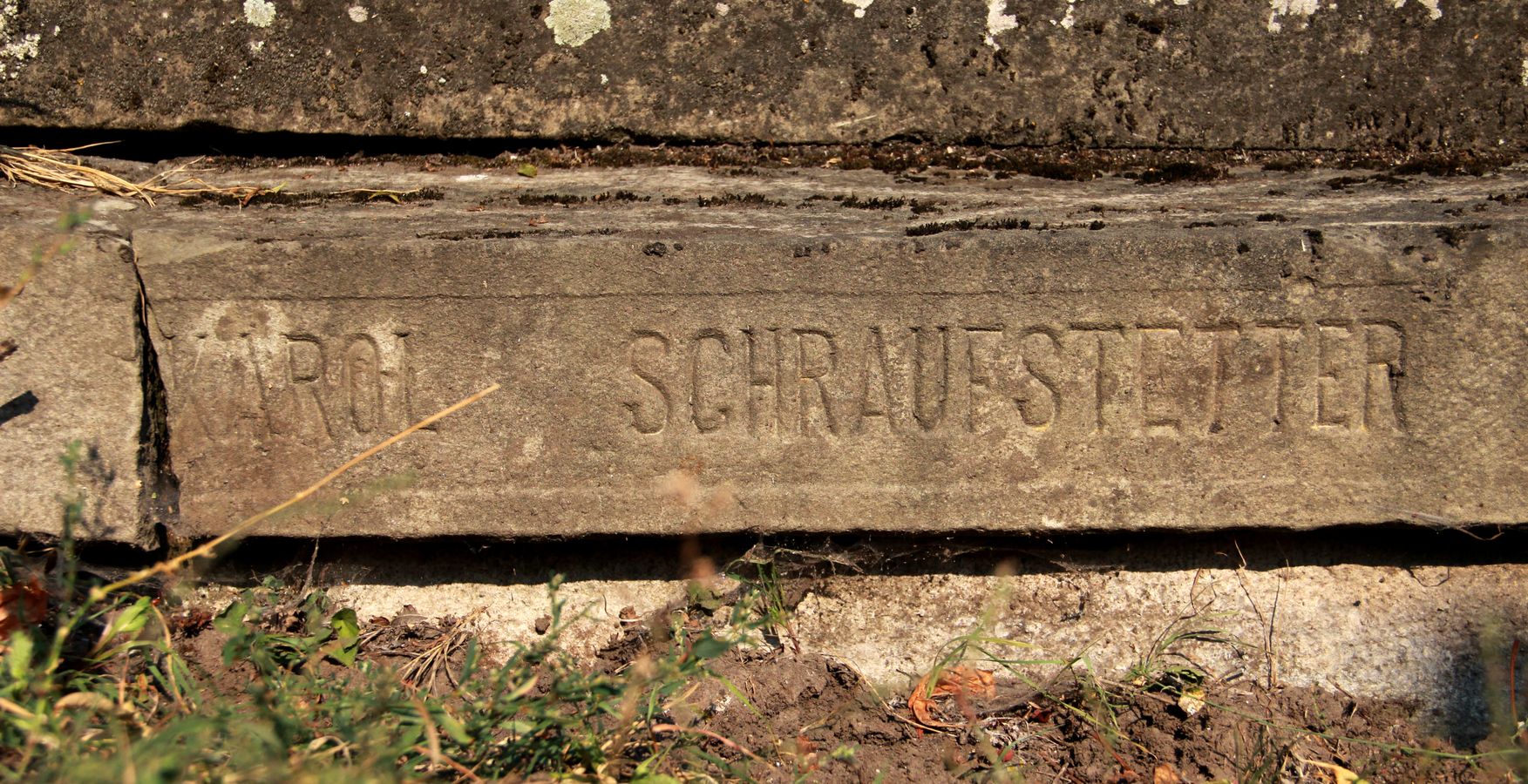 Fragment of the tombstone of Karl Schraufstetter, Ternopil cemetery, state of 2016