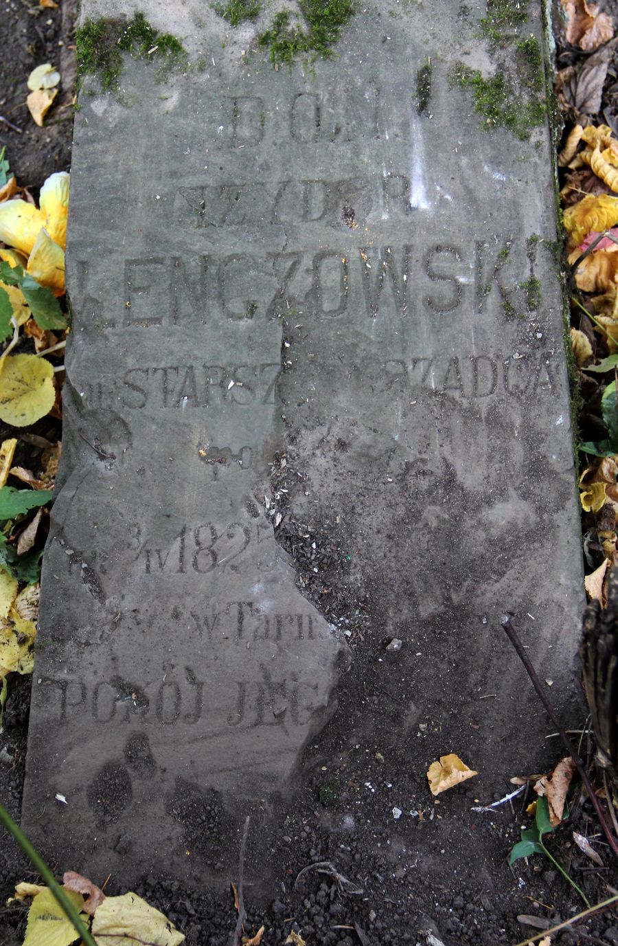 Fragment of the tombstone of Izydor Lenczowski, Ternopil cemetery, 2016 status