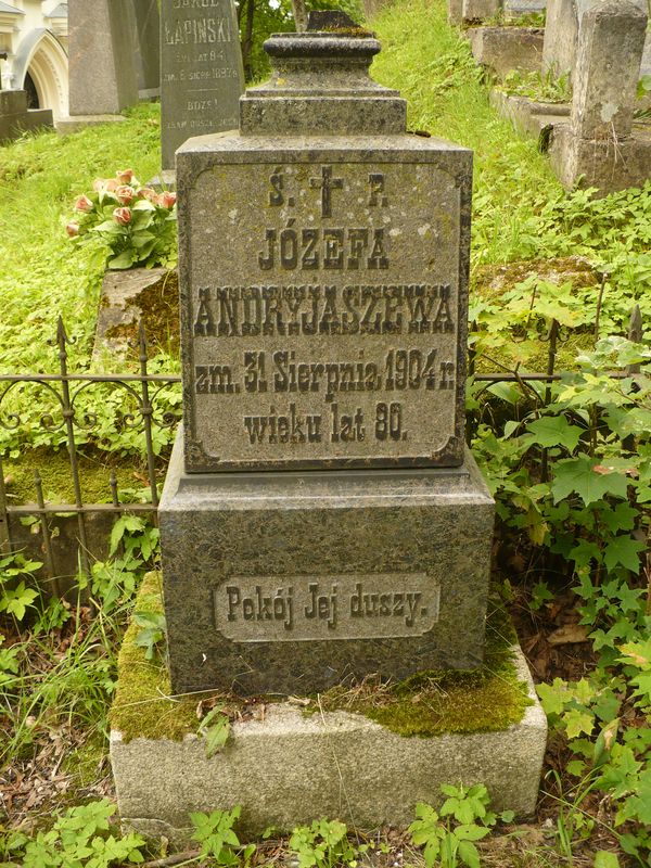 A fragment of the tomb of Jozefa Andryasheva, Na Rossie cemetery in Vilnius, as of 2013