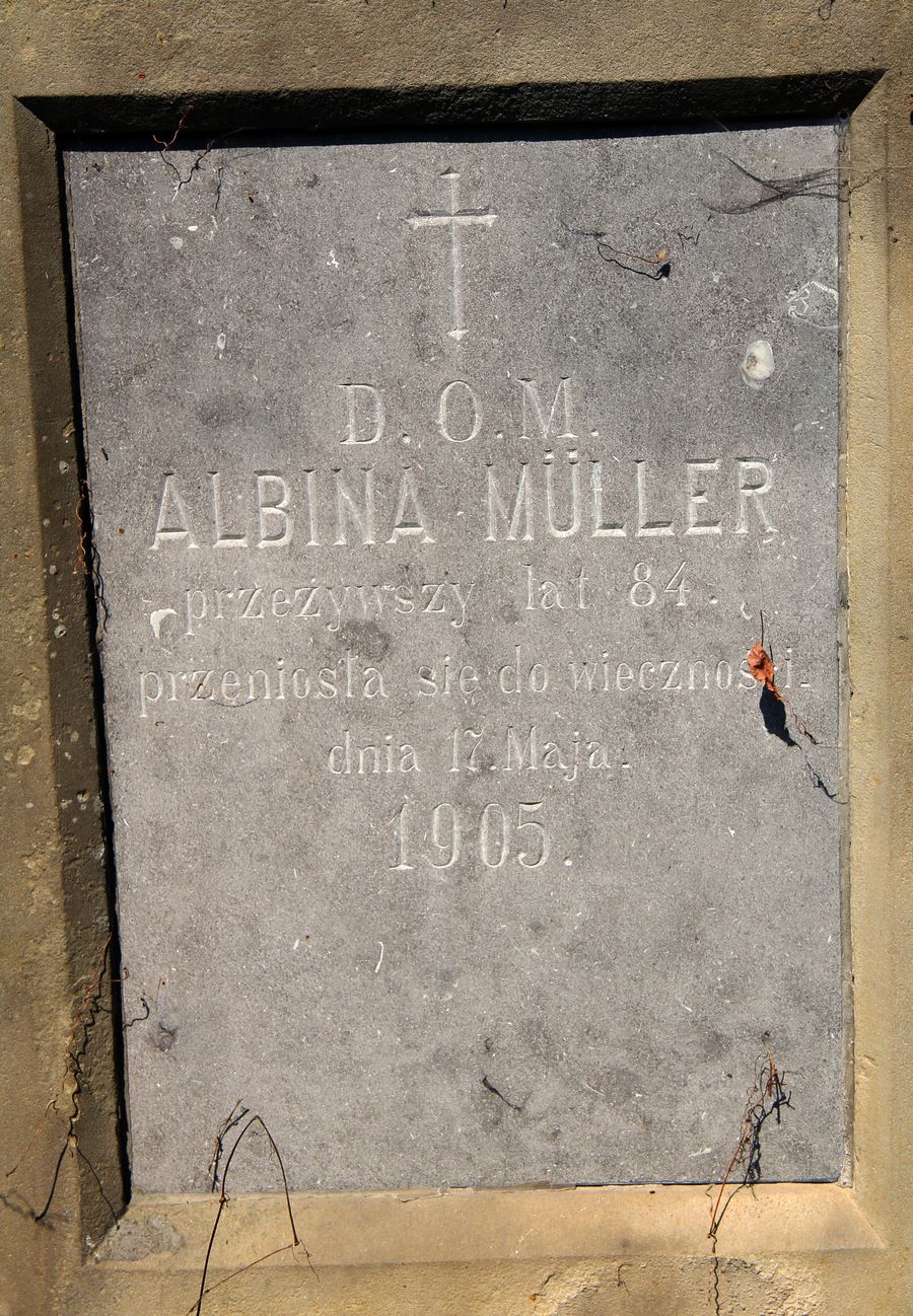 Fragment nagrobka Albiny Müller, cmentarz w Tarnopolu, stan z 2016