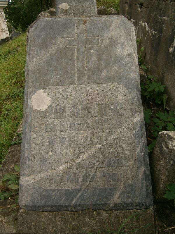 Inskrypcja nagrobka Adama Jankowskiego, cmentarz Na Rossie w Wilnie, stan z 2013