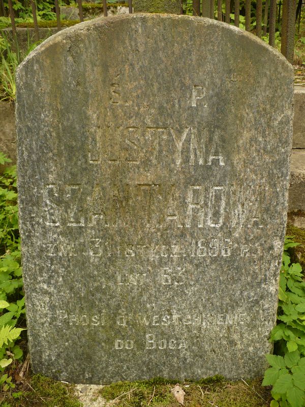 Inscription on the gravestone of Justyna Szantar, Na Rossie cemetery in Vilnius, as of 2013