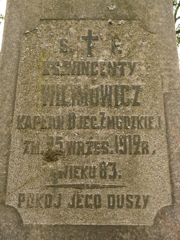 Gravestone inscription of Wincenty Wilimowicz, Na Rossie cemetery in Vilnius, as of 2013