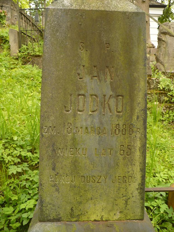 Inskrypcja nagrobka Jana Jodki, cmentarz Na Rossie w Wilnie, stan z 2013