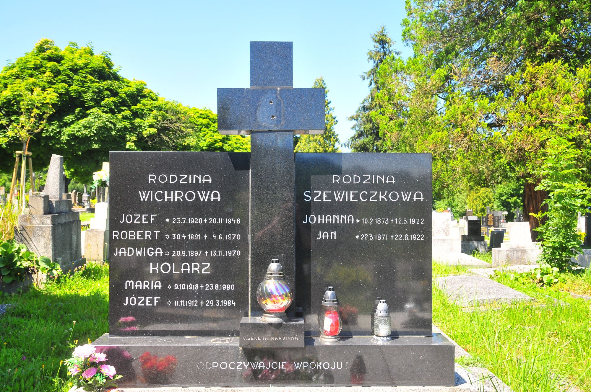 Tombstone of the Wichrowa family, Josef and Maria Kolarz, Jan and Johanna Szewieczek