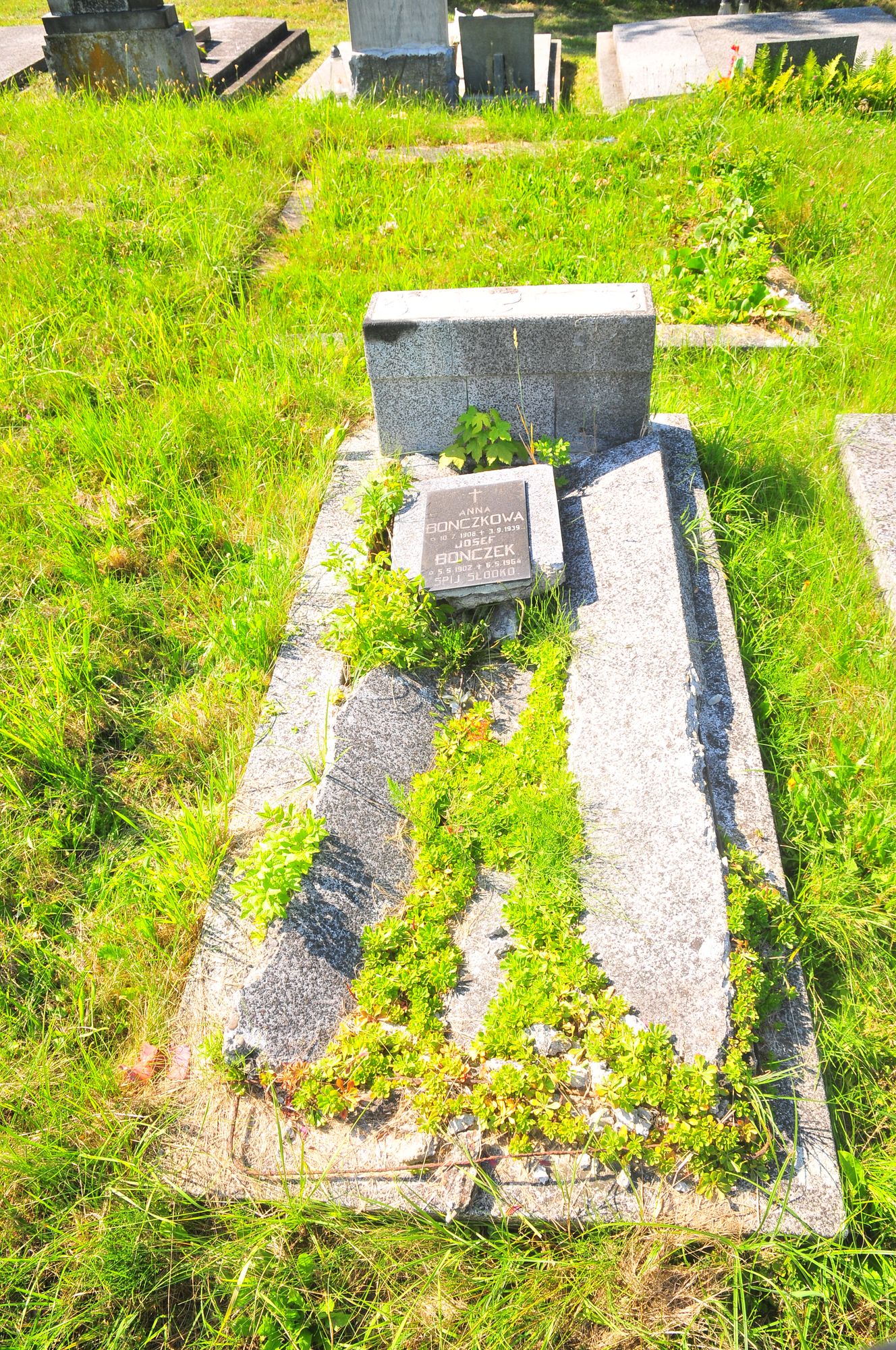 Tombstone of Anna and Josef Bonczek, Karviná Doły cemetery, state 2022