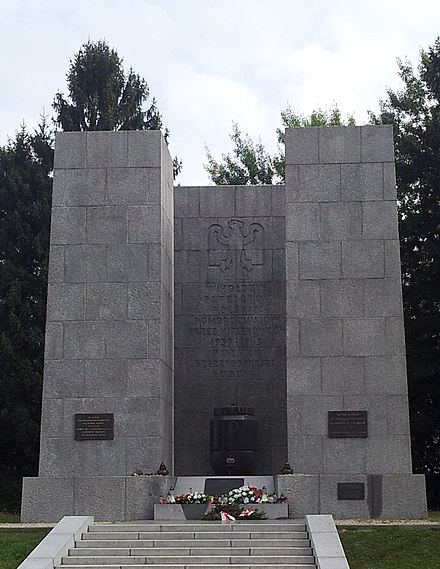 Monument to the Polish victims of the Mauthausen concentration camp, Stanisław Sikora and Teodor Bursche, 1955-1956, granite mausoleum, black marble urn, overall height 10.5 m