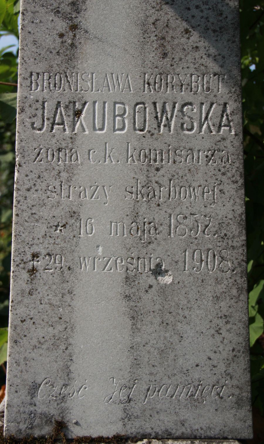 Fragment of the tombstone of Bronislawa Jakubowska, Ternopil cemetery, 2016 status
