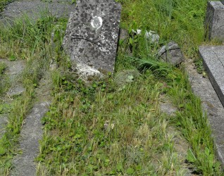 Grób oznaczony obeliskiem na prostokątnej betonowej podstawie, otoczony trawą. Obelisk zwieńczony trapezem. Inskrypcje nieczytelne.