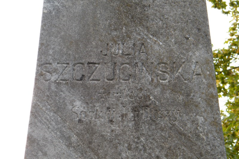 Inskrypcja na nagrobku Julii Szczucińskiej, cmentarz w Tarnopolu, stan z 2016