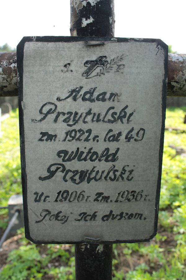 Inscription plaque from the gravestone of Adam and Vytautas Przytulski, Na Rossie cemetery in Vilnius, as of 2013
