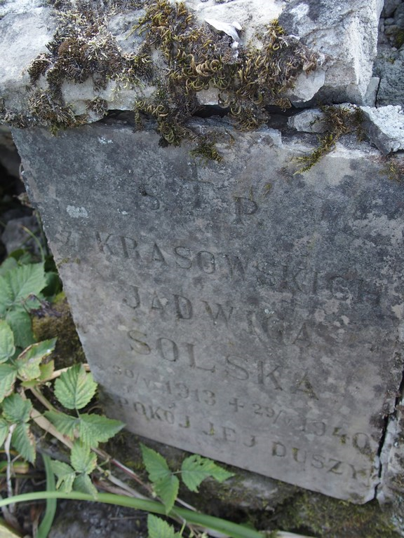 Inskrypcja na nagrobku Jadwigi Solskiej, cmentarz w Tarnopolu, stan z 2016