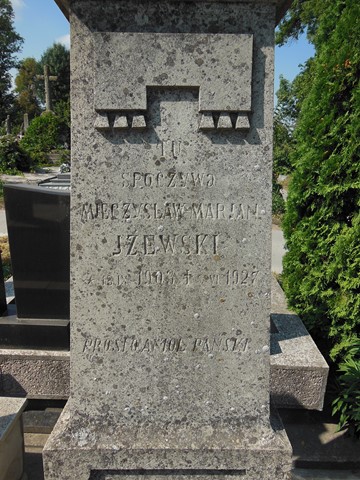 Fragment of a gravestone of Mieczyslaw Marian Iżewski from the cemeteries of the former Ternopil district, as of 2016.