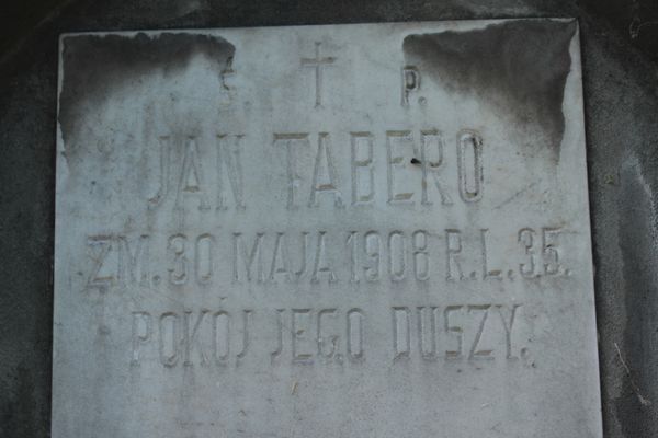 Inscription from the tomb of Jan Tabero, Na Rossie cemetery in Vilnius, as of 2013