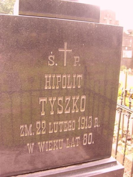 Inscription from the gravestone of Hipolit Tyszko, Na Rossie cemetery in Vilnius, as of 2014