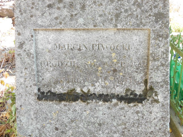 Fragment of Marcin Piwocki's tombstone, Ternopil cemetery, as of 2016