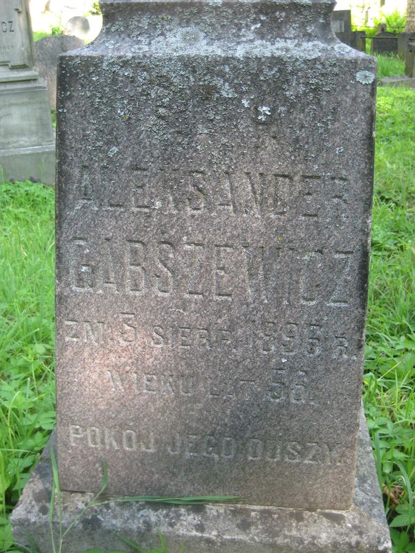 Inskrypcja nagrobka Aleksandra Gabszewicza, cmentarz Na Rossie w Wilnie, stan z 2013