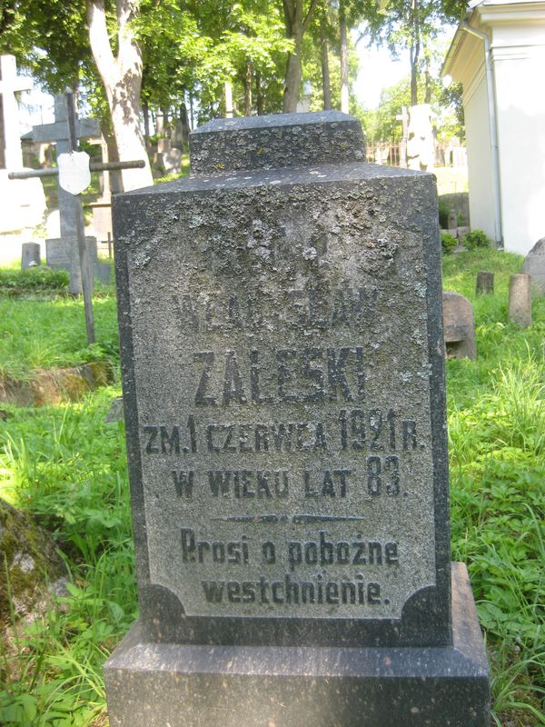 Inskrypcja nagrobka Władysława Zaleskiego, cmentarz Na Rossie w Wilnie, stan z 2013