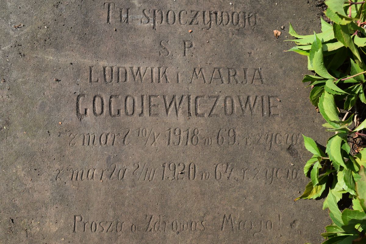 Tombstone of Ludwik and Maria Gogoevich, Ternopil cemetery, state of 2016