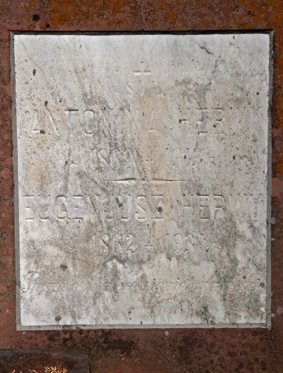Fragment of the tombstone of Antonina and Eugene Herva, Ternopil cemetery, 2016 status