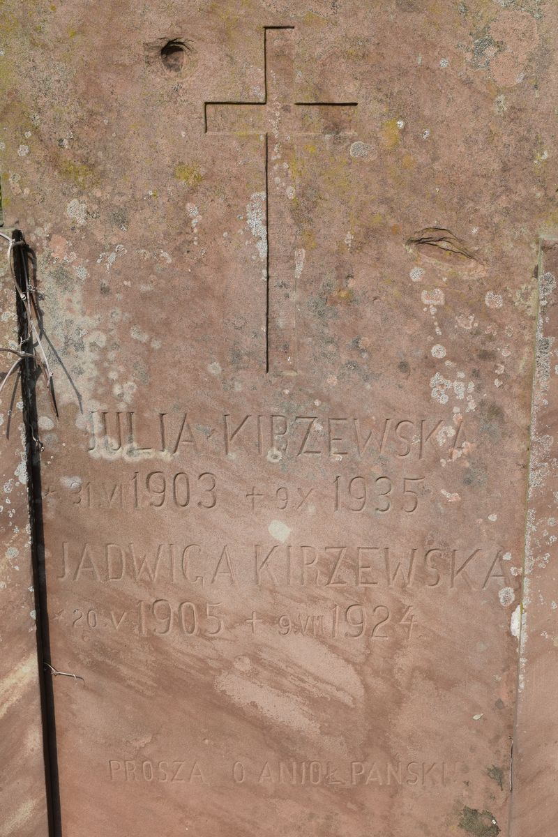 Fragment of a tombstone of Jadwiga Kirzewska and Julia Kirzewska from the cemeteries of the former Ternopil district, as of 2016.
