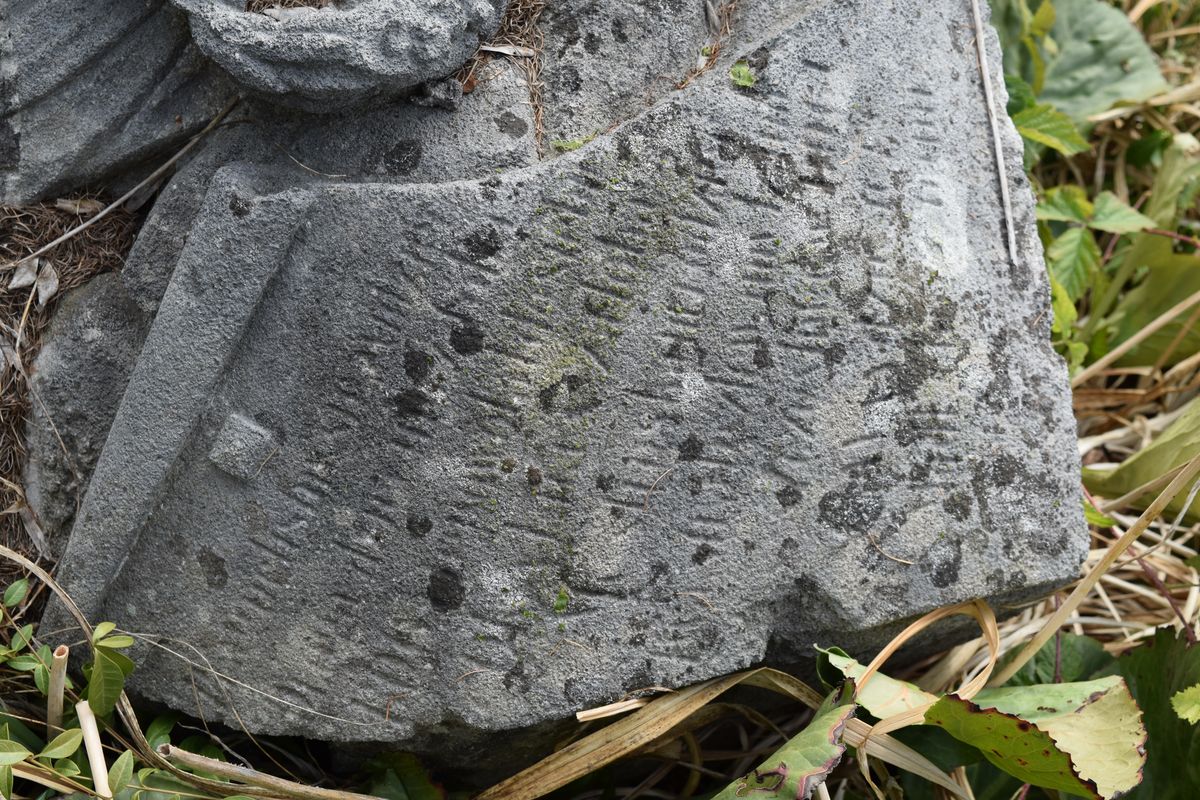 Fragment nagrobka N.N. z cmentarzy dawnego powiatu tarnopolskiego, stan z 2016 r.