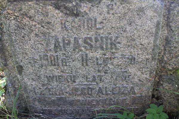 Inskrypcja z nagrobka Aleizy i Karola Zapaśników, cmentarz Na Rossie w Wilnie, stan z 2013 roku