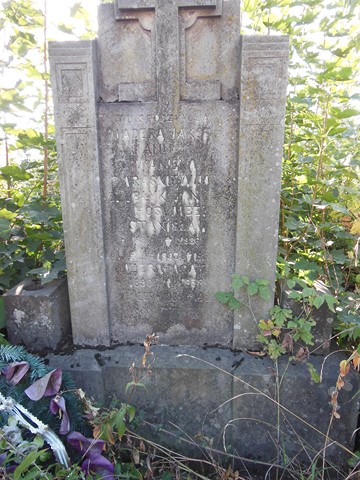 Fragment of the tombstone of the Mader family, Jan Czublyk, Paraskiewa Hosumbek and Anna Ivanicka, Ternopil cemetery, as of 2016