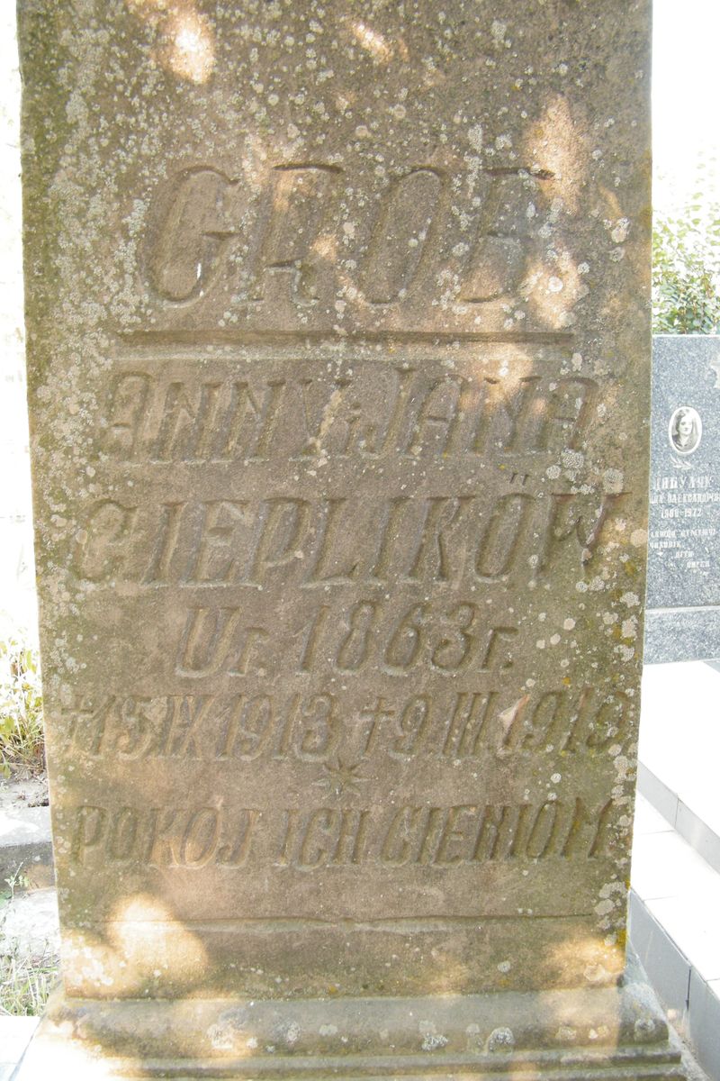 Fragment nagrobka Anny i Jana Cieplików, cmentarz w Tarnopolu, stan z 2016 r.