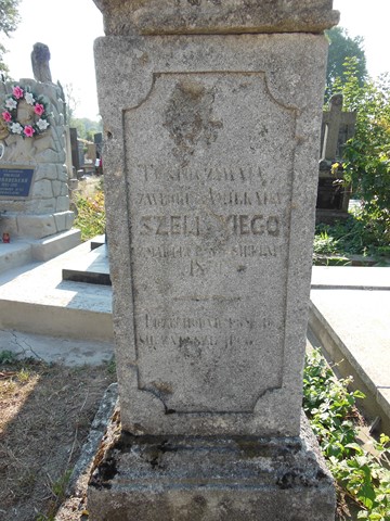 Fragment nagrobka Amilkara Szeliskiego, cmentarz w Tarnopolu, stan z 2016 roku