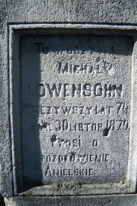 Inskrypcja na nagrobku Michała Lowensohna, cmentarz w Tarnopolu, stan z 2016