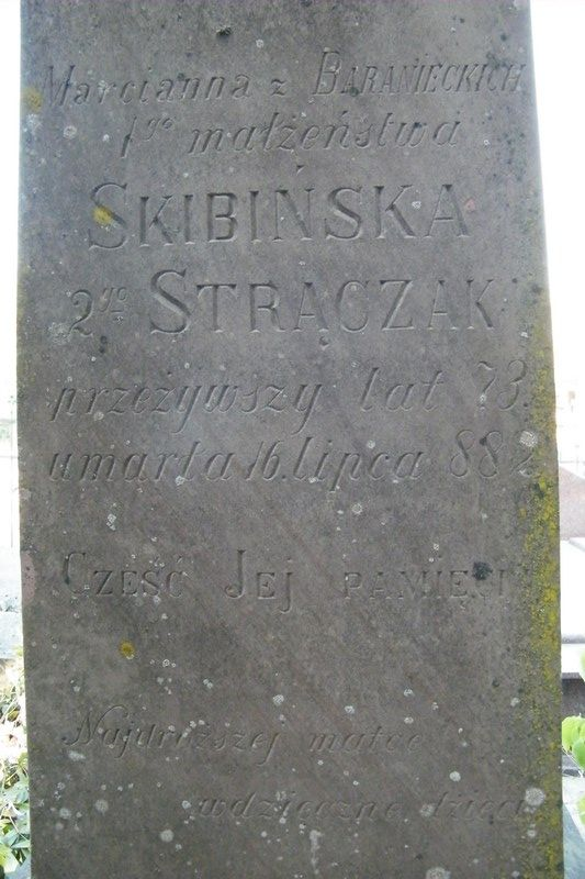 Inskrypcja na nagrobku Marcjanny Straczak, cmentarz w Tarnopolu, stan z 2016