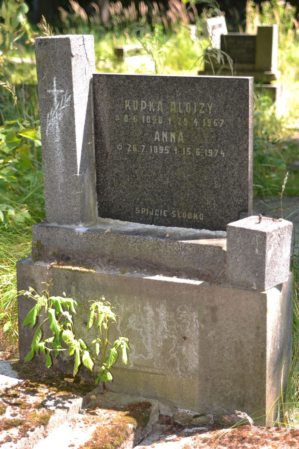 Inscription plaque from the tomb of Aloise and Anna Kupka, cemetery in Karviná Mexico, Czech Republic, as of 2022