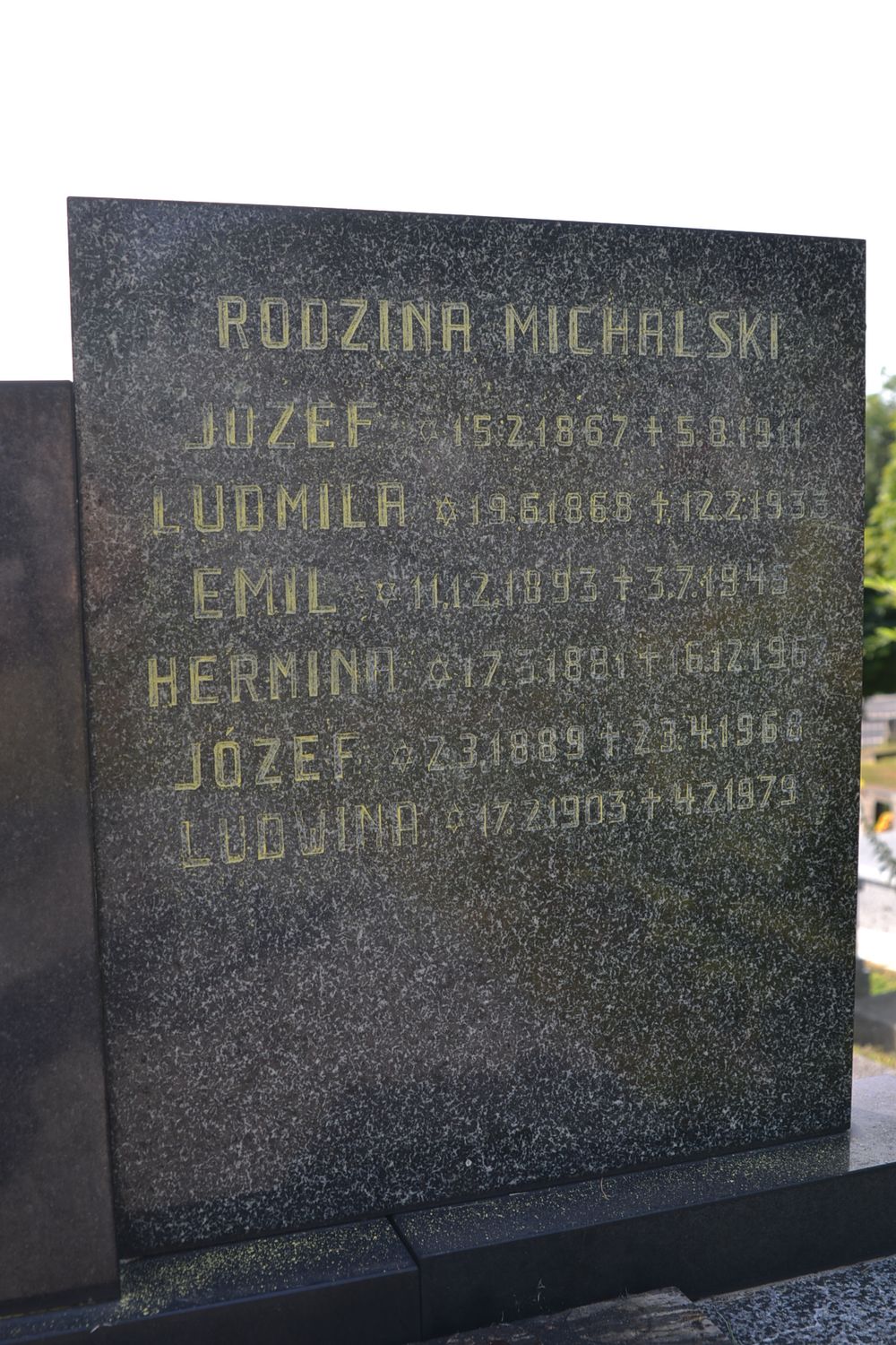 Inscription plaque of the tomb of the Michalski family, cemetery in Karviná Doły, Czech Republic, as of 2022