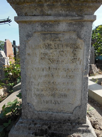 Fragment nagrobka Albina Olechowskiego, cmentarz w Tarnopolu, stan z 2017 roku
