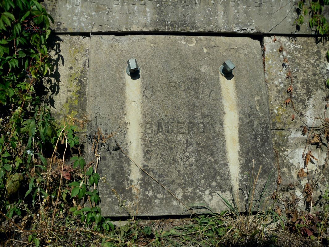 Fragment grobowca Jadwigi i Michała Bauerów, cmentarz w Tarnopolu, stan z 2016 r.