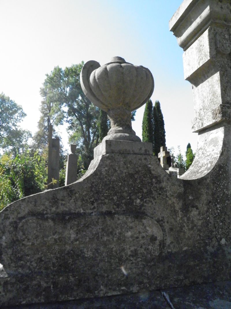 Fragment grobowca Tekli Czubatej, Franciszka Lindmajera i rodziny Greczyńskich, cmentarz w Tarnopolu, stan z 2016 r.